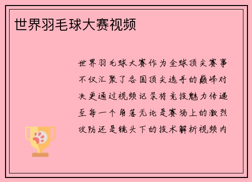 世界羽毛球大赛视频