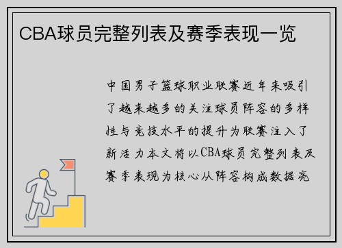 CBA球员完整列表及赛季表现一览