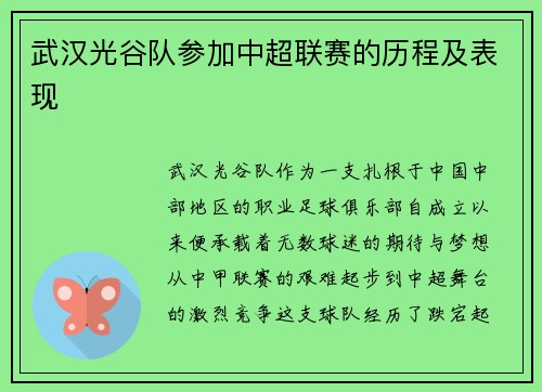 武汉光谷队参加中超联赛的历程及表现